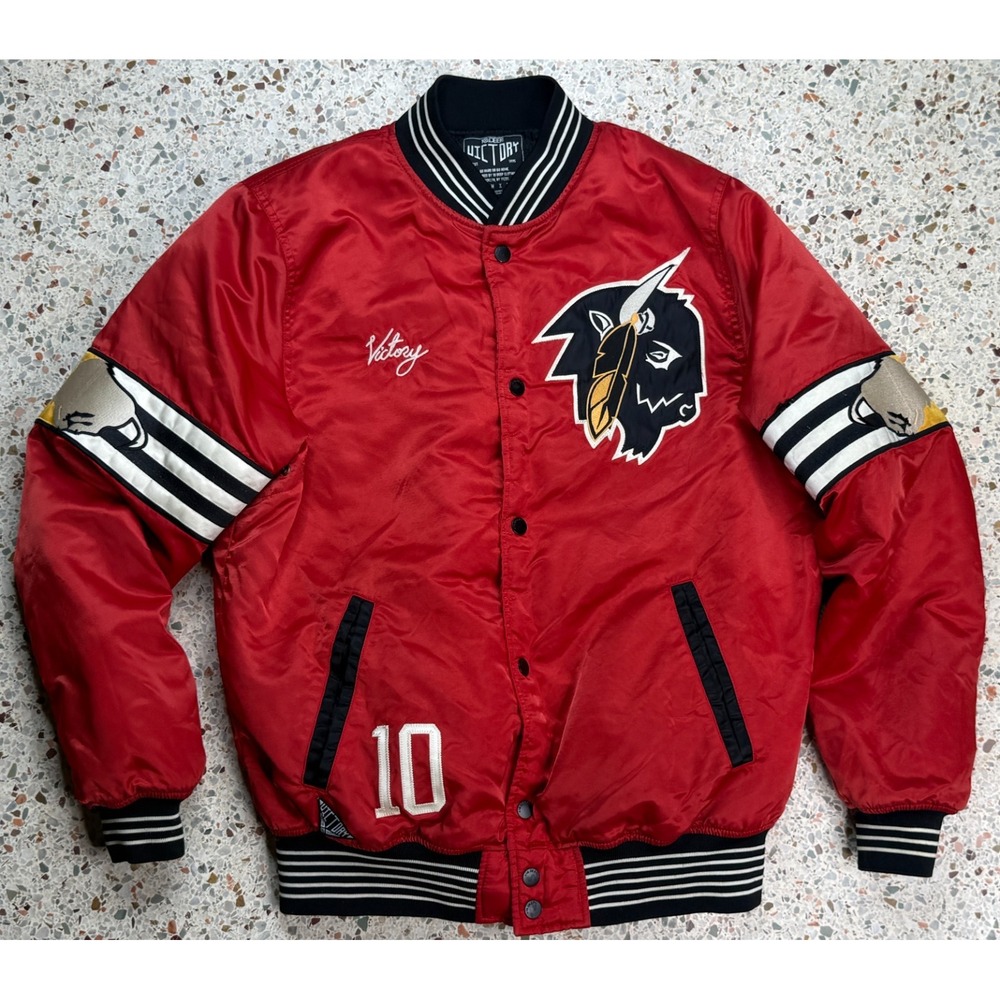 10Deep Victory Chieftains‎ Button Up Long Sleeve Satin Bomber Jacket Size Medium